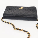 CHANEL Matelasse Chain Shoulder Bag Lamb Skin Navy Gold CC Auth bs29839-6