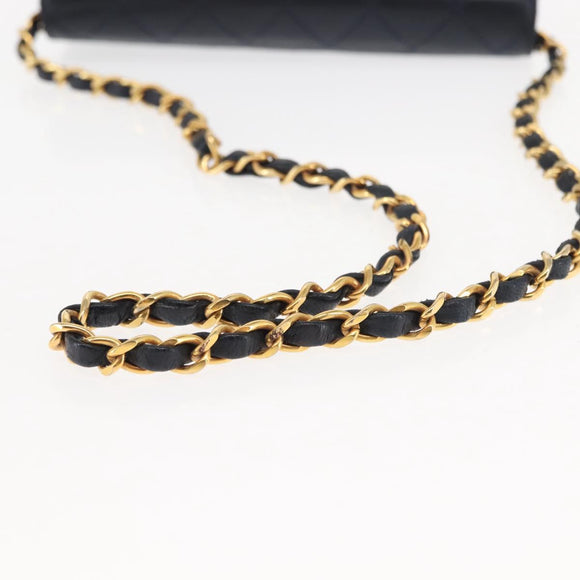 CHANEL Matelasse Chain Shoulder Bag Lamb Skin Navy Gold CC Auth bs29839