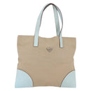 PRADA Tote Bag Canvas Leather Beige Light Blue Auth bs29840-1