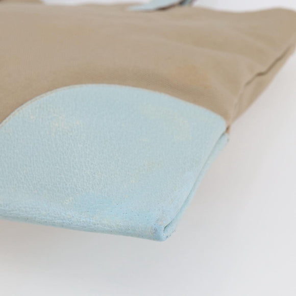 PRADA Tote Bag Canvas Leather Beige Light Blue Auth bs29840