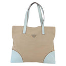 PRADA Tote Bag Canvas Leather Beige Light Blue Auth bs29840-13