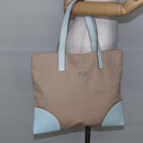 PRADA Tote Bag Canvas Leather Beige Light Blue Auth bs29840-21