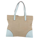 PRADA Tote Bag Canvas Leather Beige Light Blue Auth bs29840-2