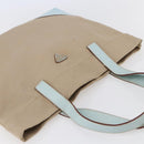 PRADA Tote Bag Canvas Leather Beige Light Blue Auth bs29840-6