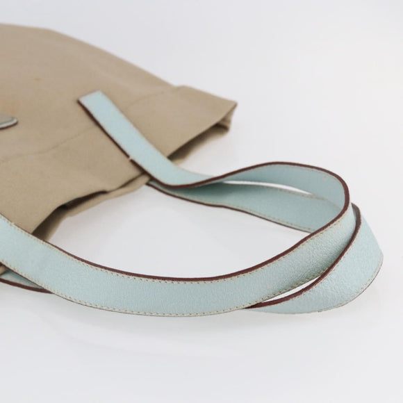 PRADA Tote Bag Canvas Leather Beige Light Blue Auth bs29840