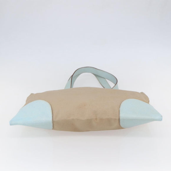 PRADA Tote Bag Canvas Leather Beige Light Blue Auth bs29840