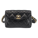 CHANEL Matelasse Waist Bag Lamb Skin Black Gold CC Auth bs29844-13