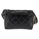 CHANEL Matelasse Waist Bag Lamb Skin Black Gold CC Auth bs29844-2