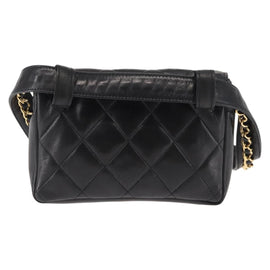CHANEL Matelasse Waist Bag Lamb Skin Black Gold CC Auth bs29844 - 0