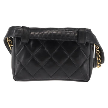 CHANEL Matelasse Waist Bag Lamb Skin Black Gold CC Auth bs29844 - 0