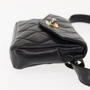 CHANEL Matelasse Waist Bag Lamb Skin Black Gold CC Auth bs29844-3