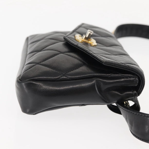 CHANEL Matelasse Waist Bag Lamb Skin Black Gold CC Auth bs29844