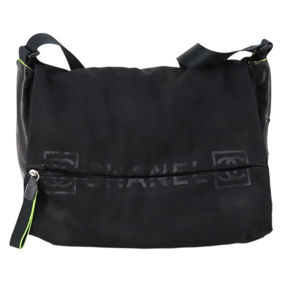 CHANEL Sports Shoulder Bag Nylon Black CC Auth bs29848