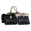 Salvatore Ferragamo Bag Enamel Leather Nylon 5 Set Black Khaki pink Auth bs29853-1