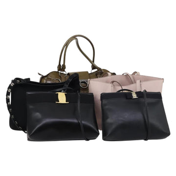 Salvatore Ferragamo Bag Enamel Leather Nylon 5 Set Black Khaki pink Auth bs29853