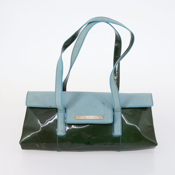 BVLGARI Hand Bag Canvas Enamel 5 Set Green Beige gold Auth bs29854