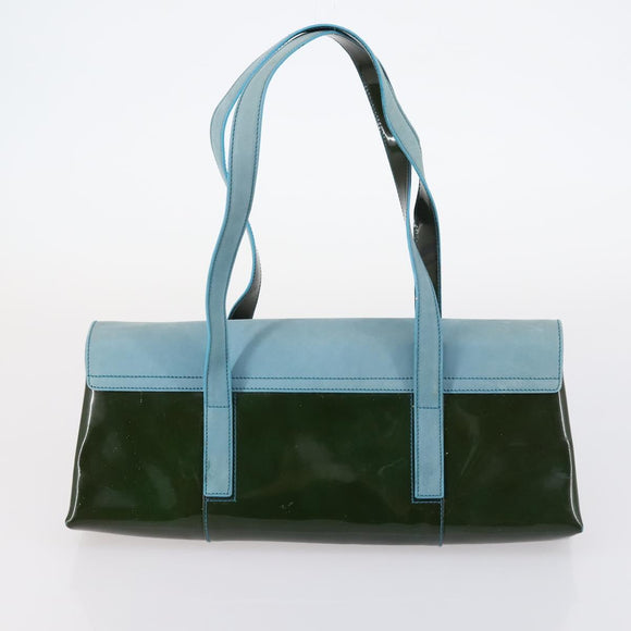 BVLGARI Hand Bag Canvas Enamel 5 Set Green Beige gold Auth bs29854