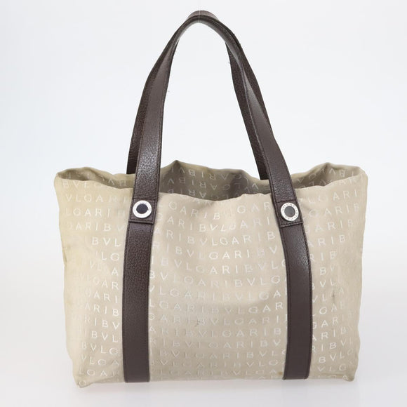 BVLGARI Hand Bag Canvas Enamel 5 Set Green Beige gold Auth bs29854