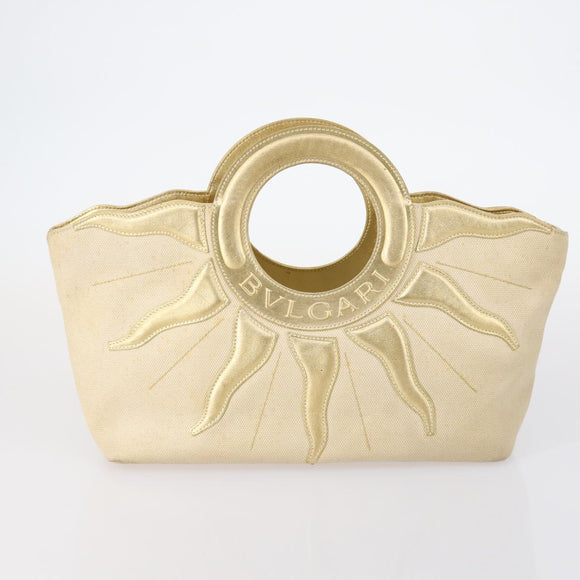 BVLGARI Hand Bag Canvas Enamel 5 Set Green Beige gold Auth bs29854