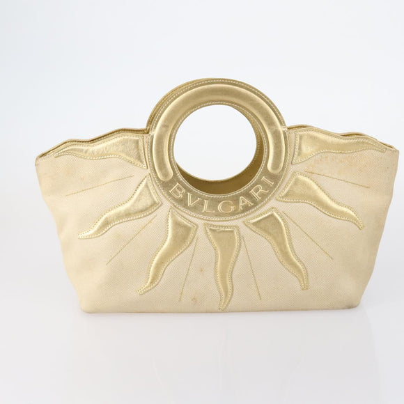 BVLGARI Hand Bag Canvas Enamel 5 Set Green Beige gold Auth bs29854