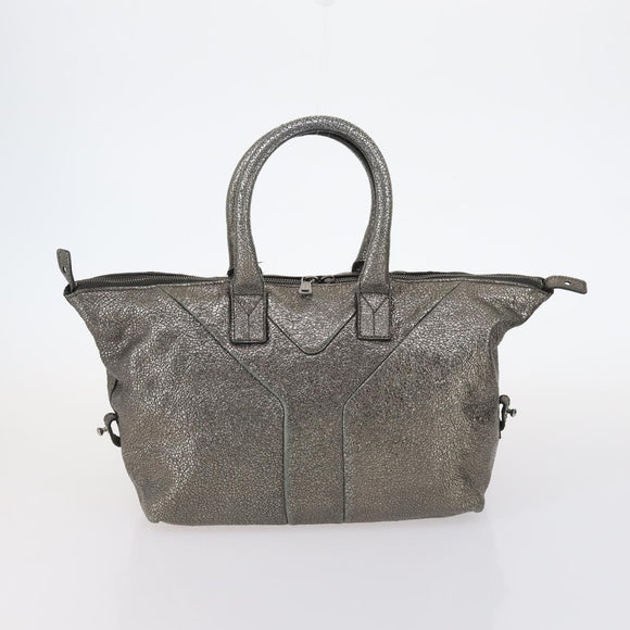 SAINT LAURENT Hand Bag Leather nylon 5 Set Silver Black Ivory Auth bs29856