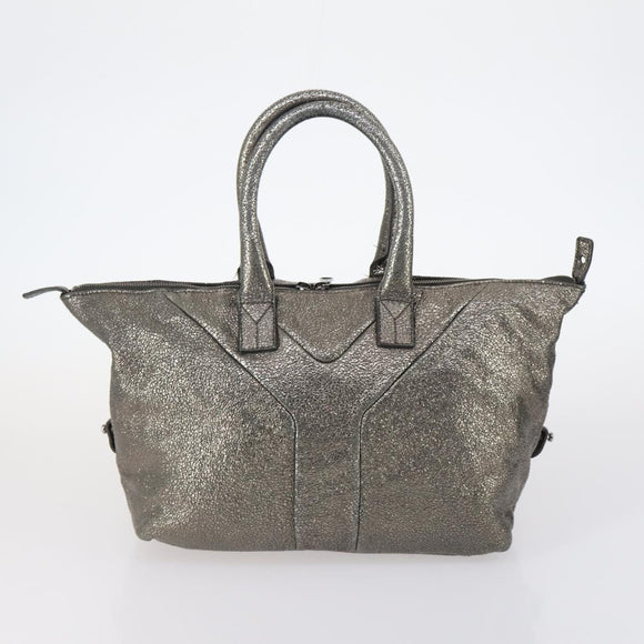 SAINT LAURENT Hand Bag Leather nylon 5 Set Silver Black Ivory Auth bs29856