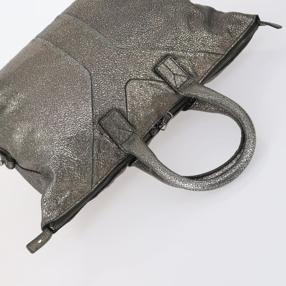 SAINT LAURENT Hand Bag Leather nylon 5 Set Silver Black Ivory Auth bs29856