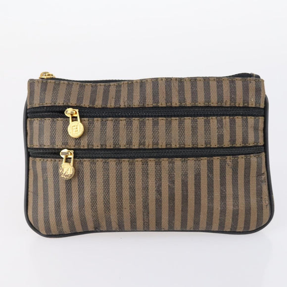 FENDI Zucchino Pecan Bag Canvas Coated Canvas 4 Set Black Brown Auth bs29858