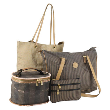 FENDI Zucchino Pecan Bag Canvas Coated Canvas 4 Set Black Brown Auth bs29858