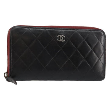 CHANEL Matelasse Wallet Leather Black Silver CC Auth bs29859