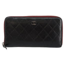 CHANEL Matelasse Wallet Leather Black Silver CC Auth bs29859-2