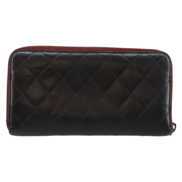 CHANEL Matelasse Wallet Leather Black Silver CC Auth bs29859
