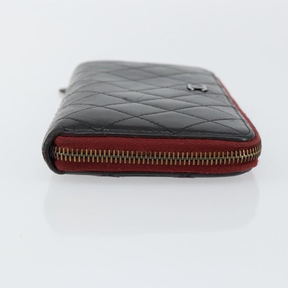 CHANEL Matelasse Wallet Leather Black Silver CC Auth bs29859