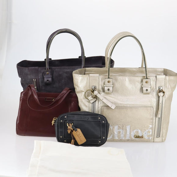 Chloe Hand Bag Leather 4 Set Bordeaux Black Ivory Auth bs29866