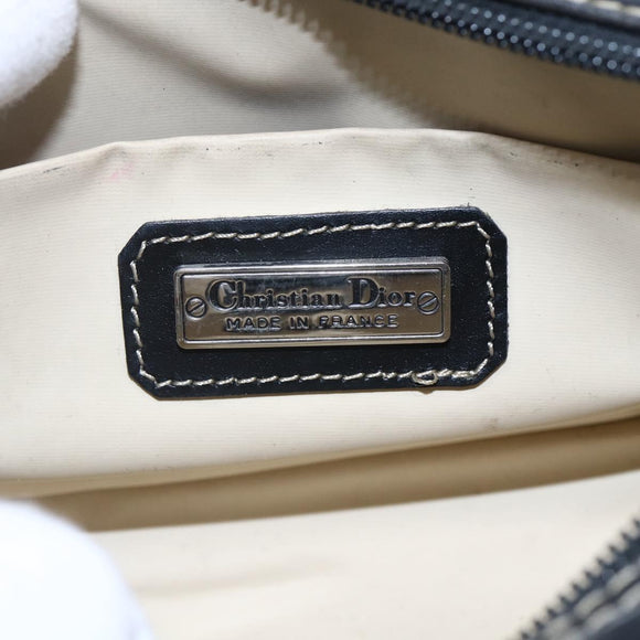 Christian Dior Honeycomb Canvas Pouch PVC Leather Black Auth bs29878