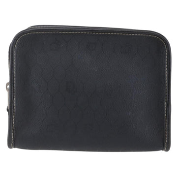 Christian Dior Honeycomb Canvas Pouch PVC Leather Black Auth bs29878 - 0