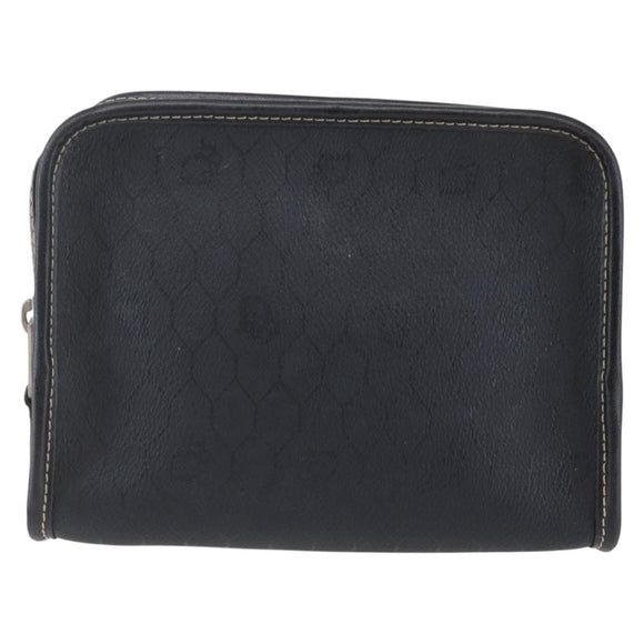 Christian Dior Honeycomb Canvas Pouch PVC Leather Black Auth bs29878