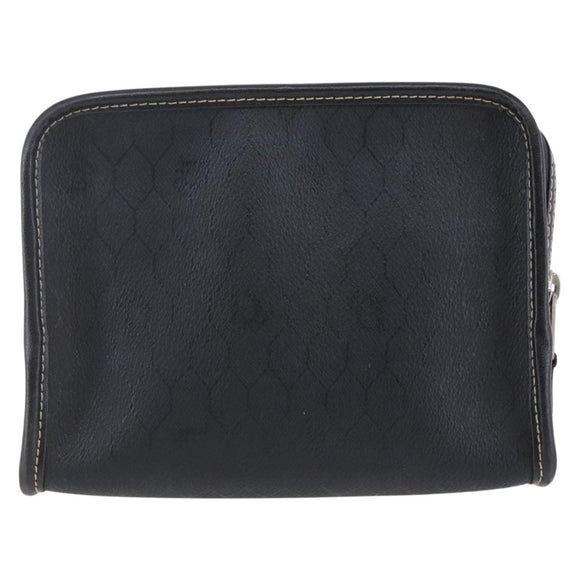 Christian Dior Honeycomb Canvas Pouch PVC Leather Black Auth bs29878