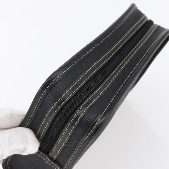 Christian Dior Honeycomb Canvas Pouch PVC Leather Black Auth bs29878