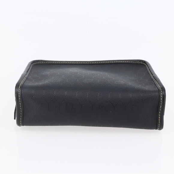 Christian Dior Honeycomb Canvas Pouch PVC Leather Black Auth bs29878