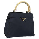PRADA Hand Bag Nylon Navy Gold Auth bs29879-1