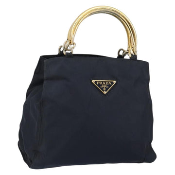 PRADA Hand Bag Nylon Navy Gold Auth bs29879
