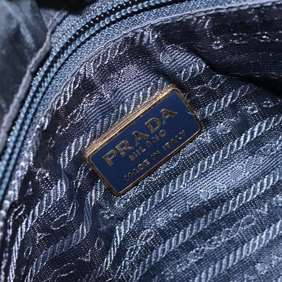 PRADA Hand Bag Nylon Navy Gold Auth bs29879
