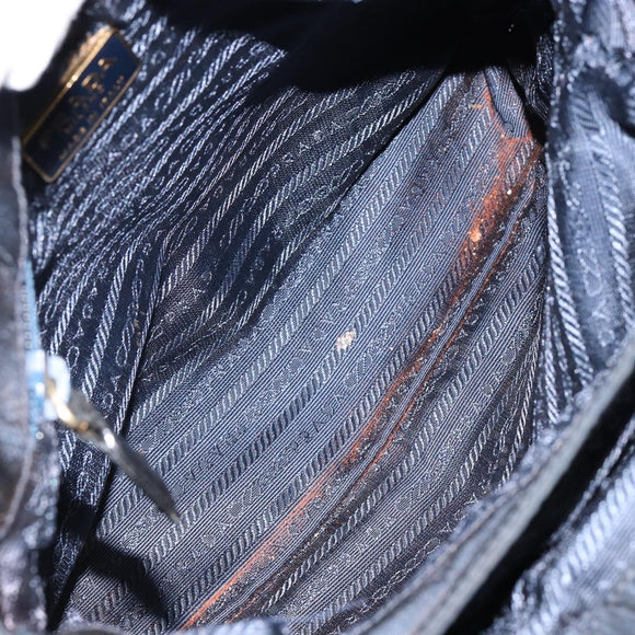 PRADA Hand Bag Nylon Navy Gold Auth bs29879