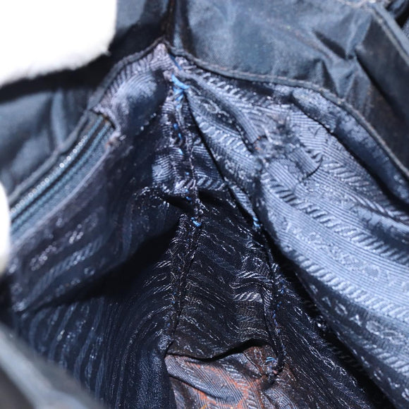 PRADA Hand Bag Nylon Navy Gold Auth bs29879