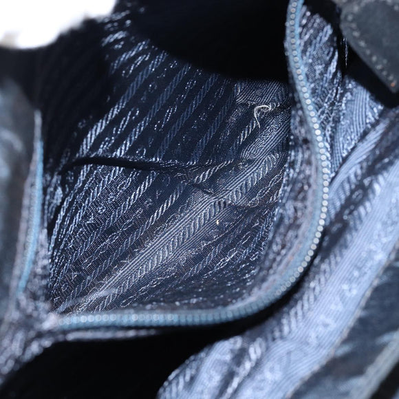 PRADA Hand Bag Nylon Navy Gold Auth bs29879