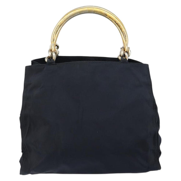 PRADA Hand Bag Nylon Navy Gold Auth bs29879