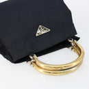 PRADA Hand Bag Nylon Navy Gold Auth bs29879-6