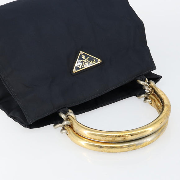 PRADA Hand Bag Nylon Navy Gold Auth bs29879