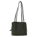 PRADA Tote Bag Nylon Khaki Silver Auth bs29880-1